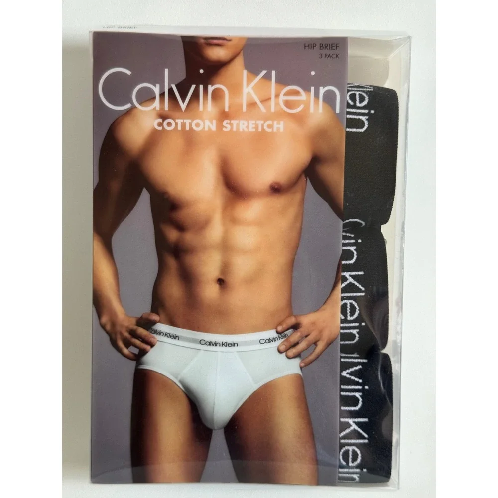 Calvin Klein Men's 3 Pack Cotton Stretch Hip Briefs Red Navy Pattern Small
